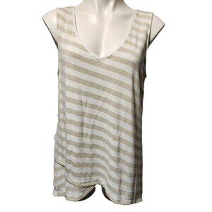 White House Black Market tank top Women's XL gold white stripes asymmetrical